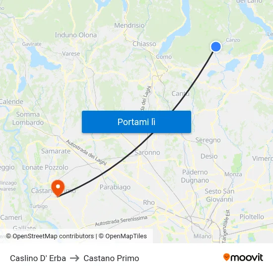 Caslino D' Erba to Castano Primo map