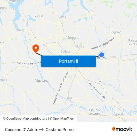Cassano D' Adda to Castano Primo map