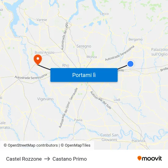 Castel Rozzone to Castano Primo map