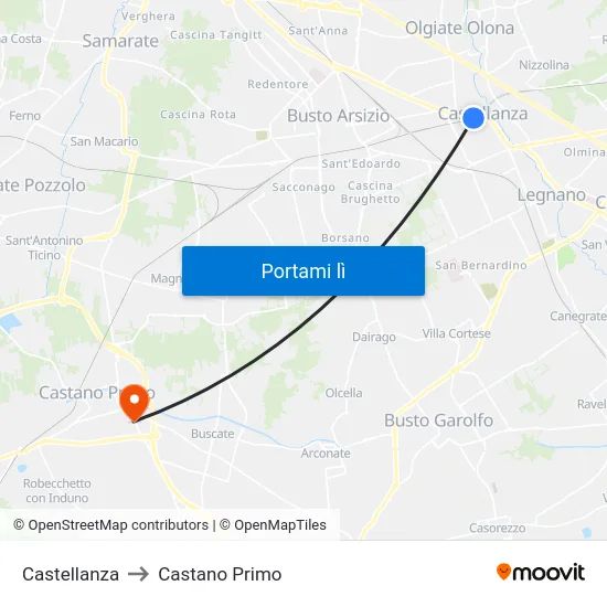 Castellanza to Castano Primo map