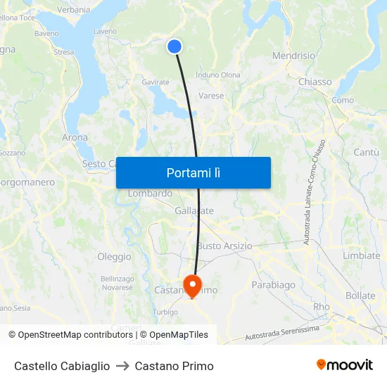 Castello Cabiaglio to Castano Primo map