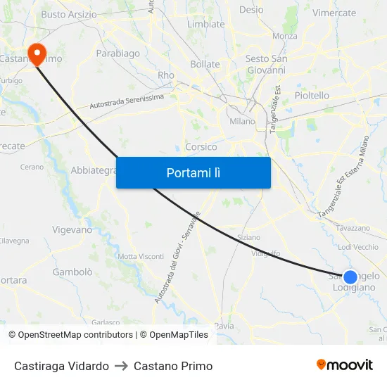 Castiraga Vidardo to Castano Primo map