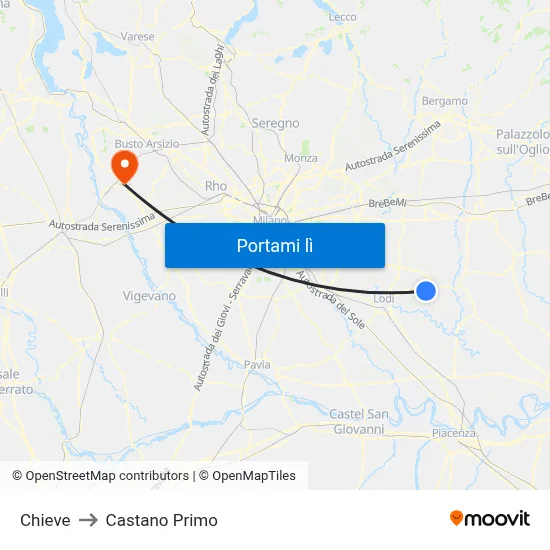 Chieve to Castano Primo map