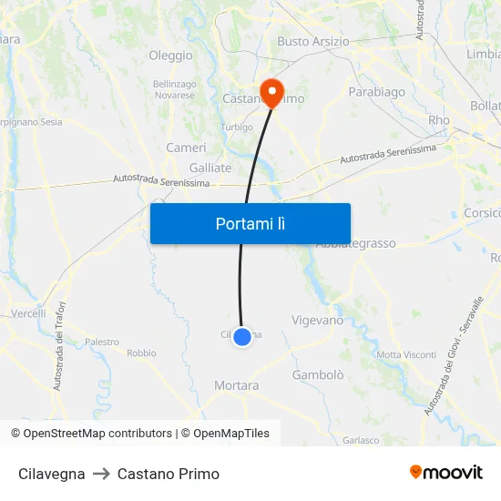 Cilavegna to Castano Primo map