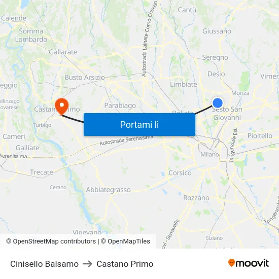 Cinisello Balsamo to Castano Primo map