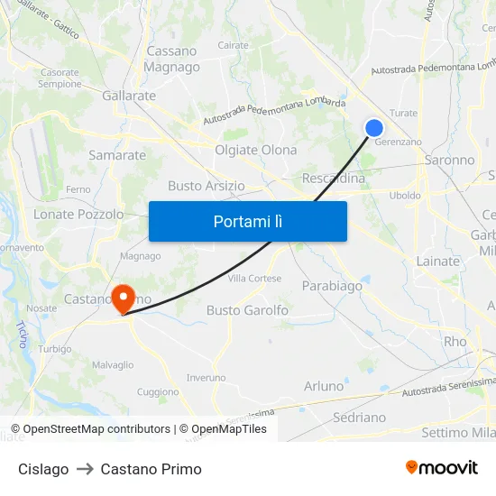 Cislago to Castano Primo map