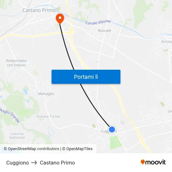 Cuggiono to Castano Primo map