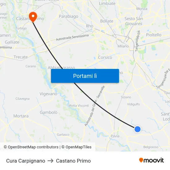 Cura Carpignano to Castano Primo map