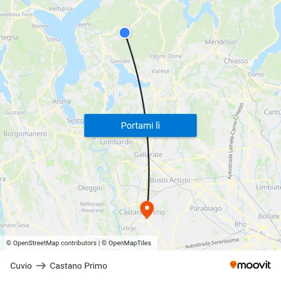 Cuvio to Castano Primo map