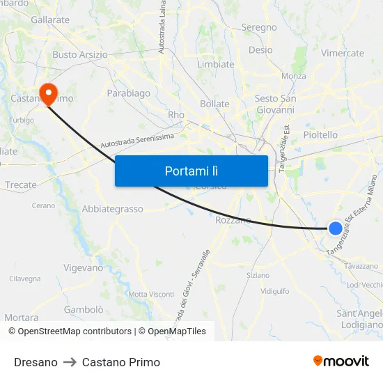 Dresano to Castano Primo map