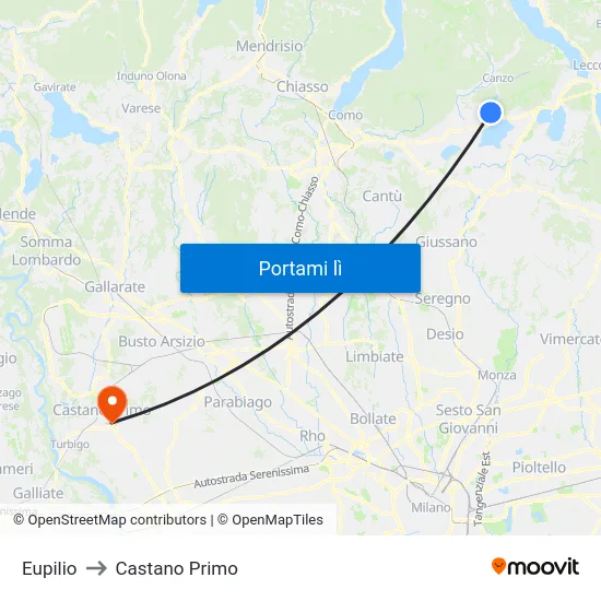Eupilio to Castano Primo map