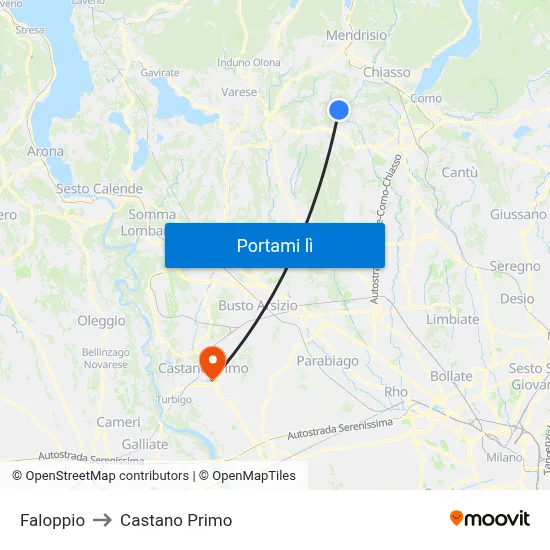Faloppio to Castano Primo map