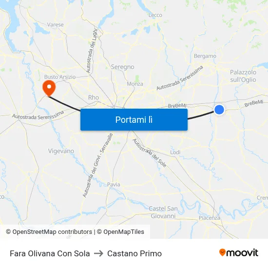 Fara Olivana Con Sola to Castano Primo map