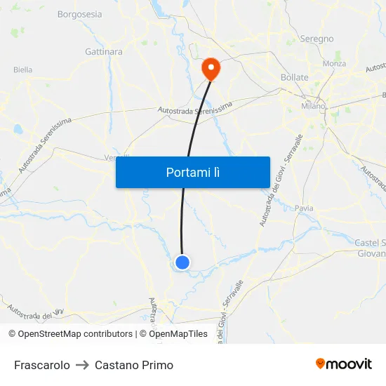 Frascarolo to Castano Primo map