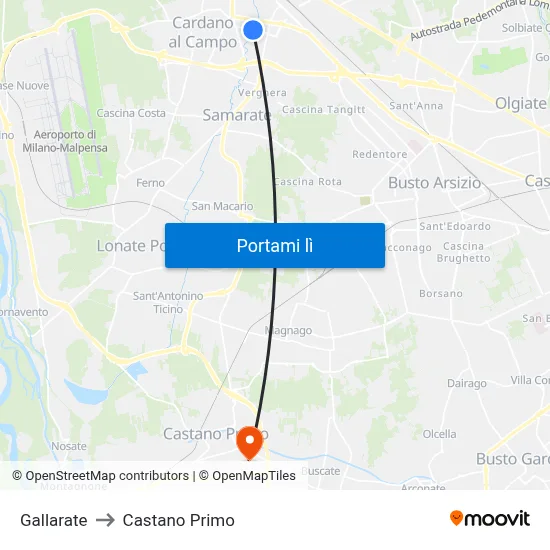 Gallarate to Castano Primo map