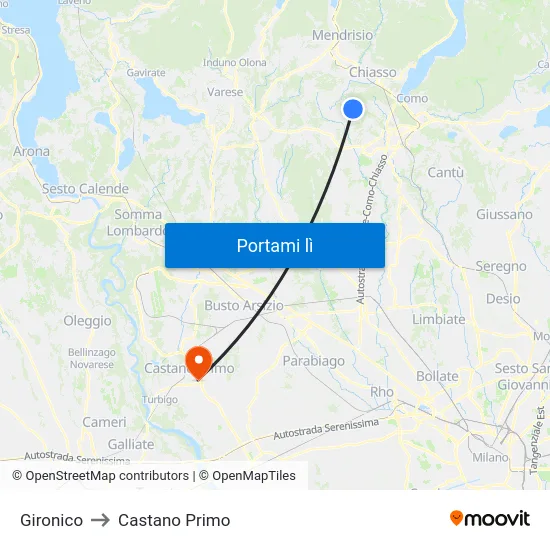Gironico to Castano Primo map