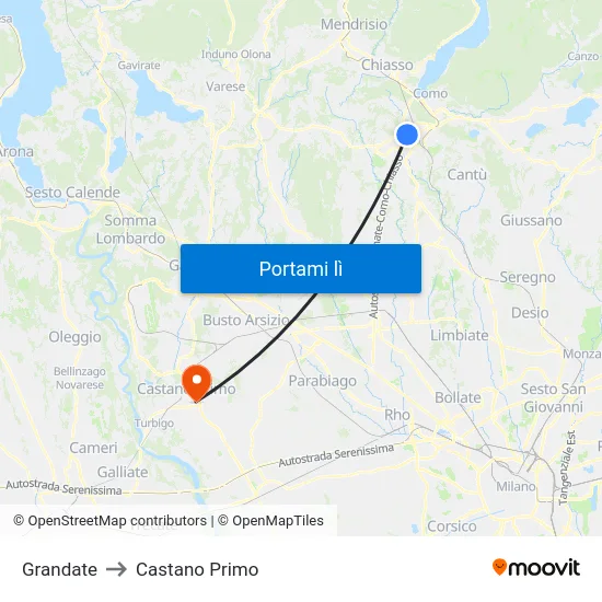 Grandate to Castano Primo map