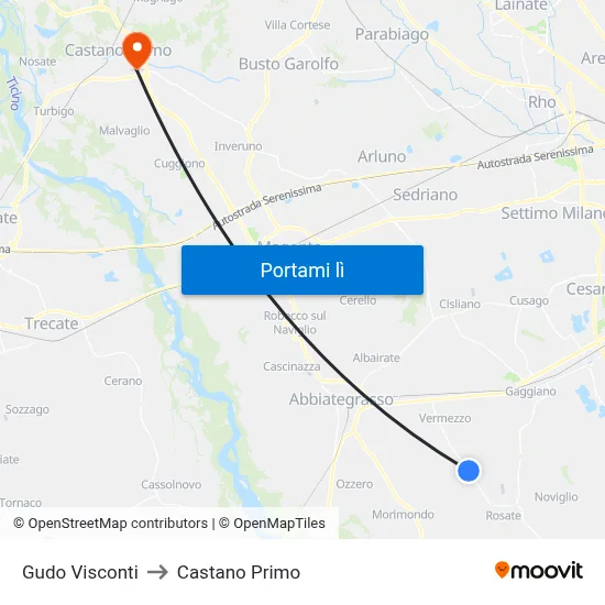 Gudo Visconti to Castano Primo map