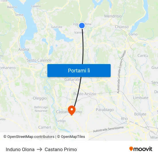 Induno Olona to Castano Primo map