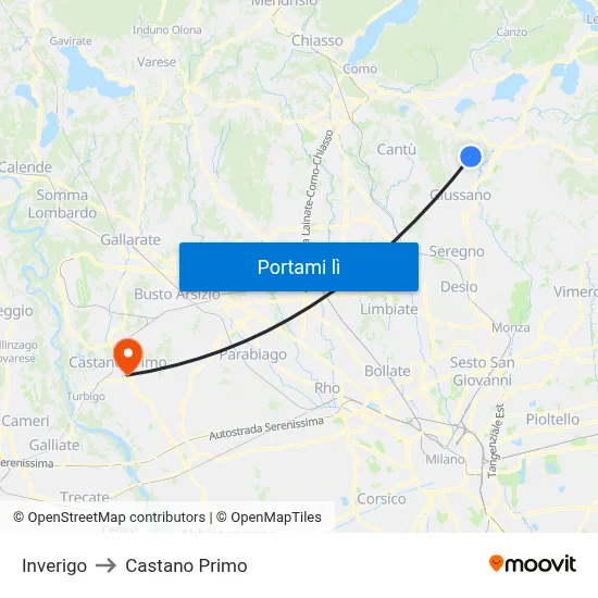 Inverigo to Castano Primo map