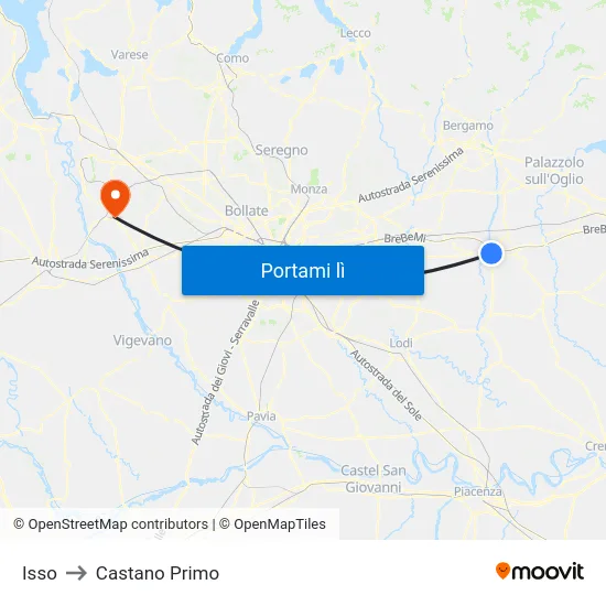 Isso to Castano Primo map