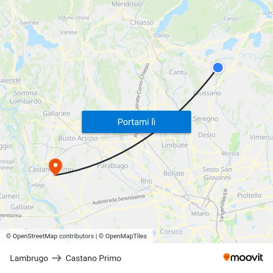 Lambrugo to Castano Primo map
