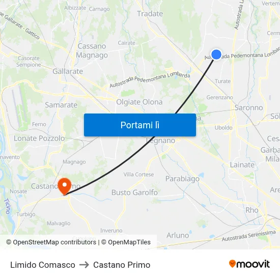 Limido Comasco to Castano Primo map