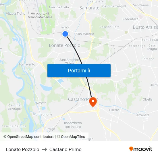 Lonate Pozzolo to Castano Primo map