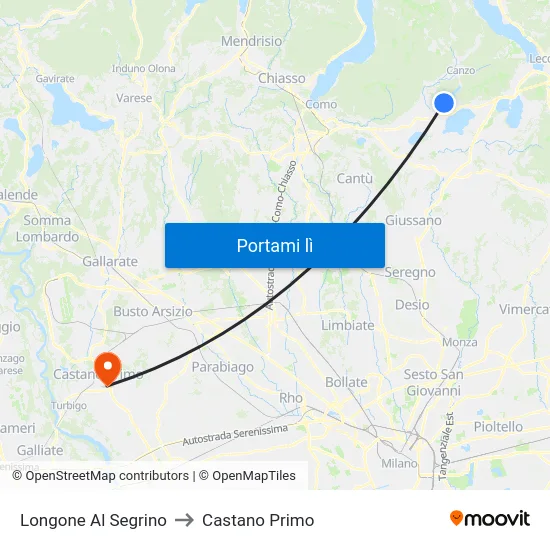 Longone Al Segrino to Castano Primo map