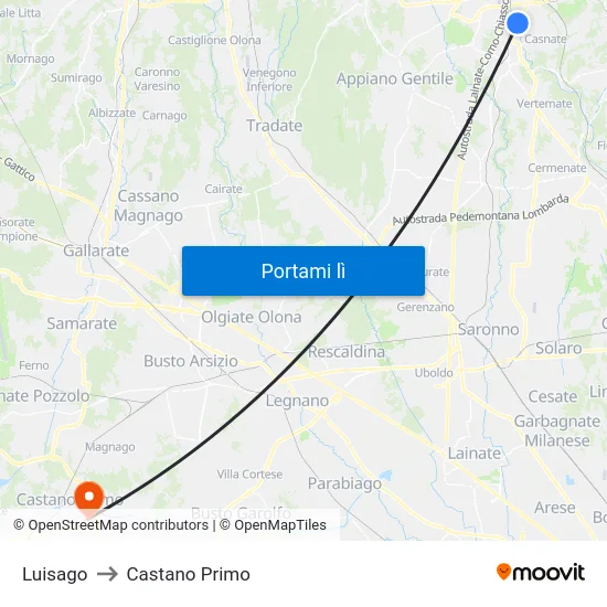 Luisago to Castano Primo map