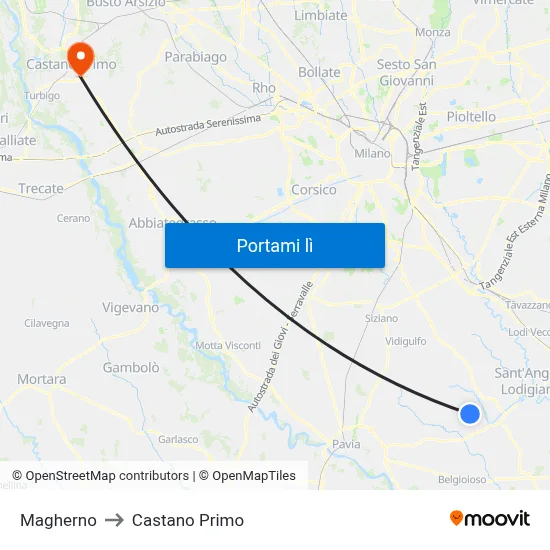 Magherno to Castano Primo map