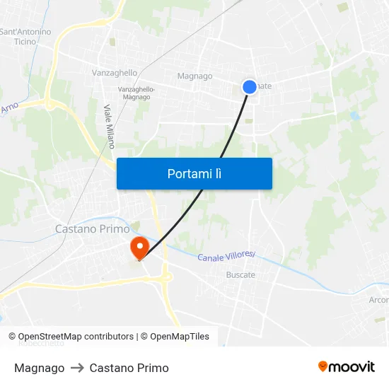 Magnago to Castano Primo map