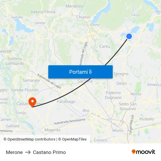 Merone to Castano Primo map