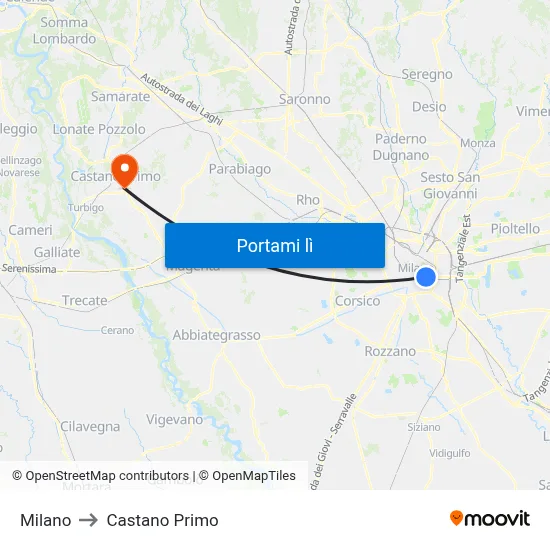 Milano to Castano Primo map