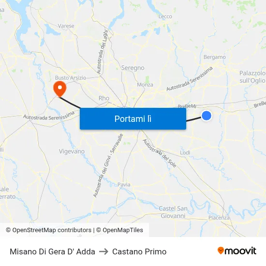 Misano Di Gera D' Adda to Castano Primo map