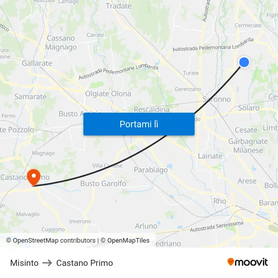 Misinto to Castano Primo map