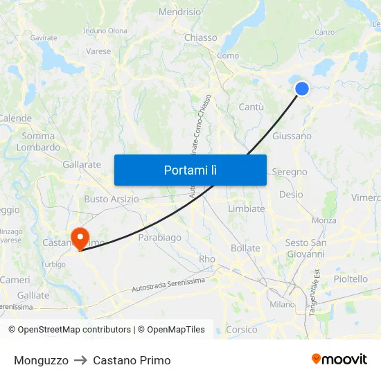 Monguzzo to Castano Primo map