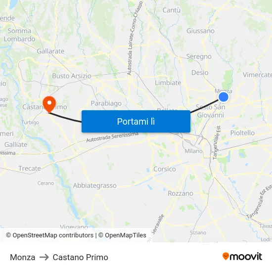 Monza to Castano Primo map