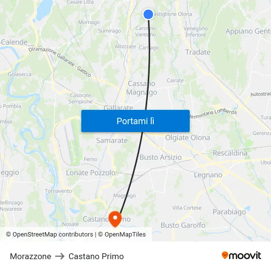 Morazzone to Castano Primo map