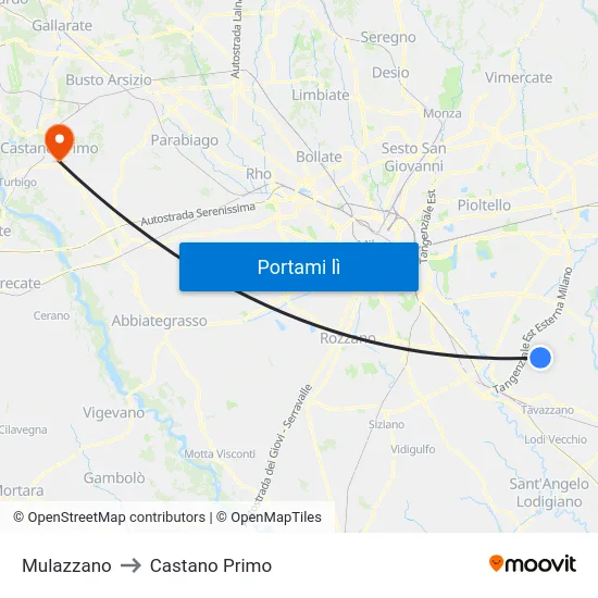 Mulazzano to Castano Primo map