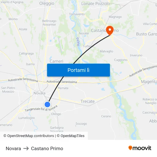 Novara to Castano Primo map