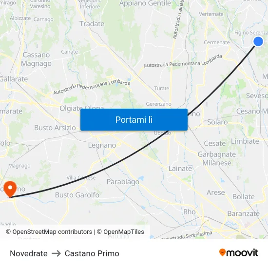 Novedrate to Castano Primo map