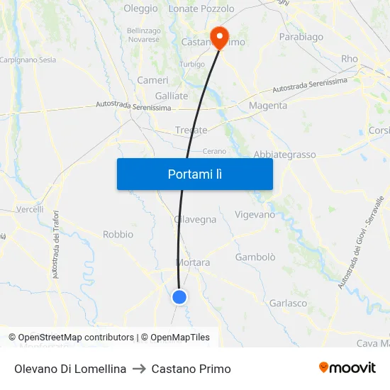 Olevano Di Lomellina to Castano Primo map