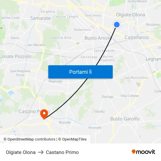 Olgiate Olona to Castano Primo map