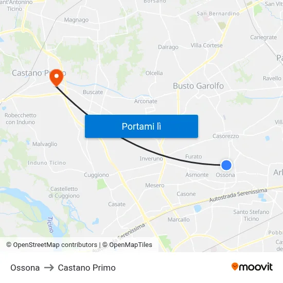 Ossona to Castano Primo map