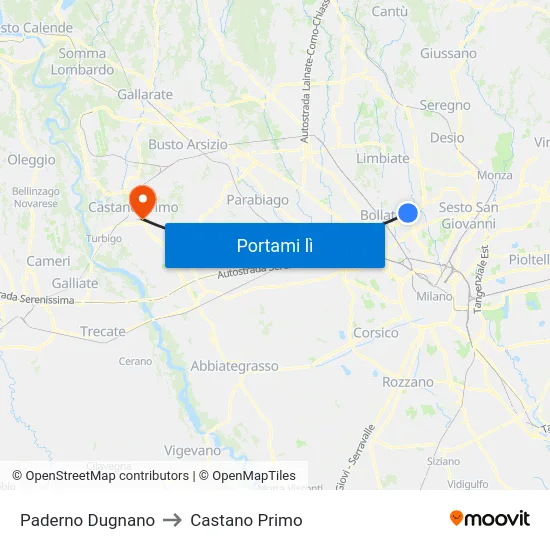 Paderno Dugnano to Castano Primo map