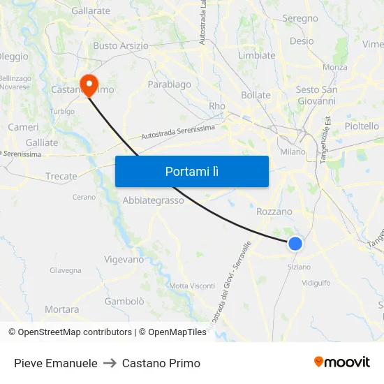 Pieve Emanuele to Castano Primo map