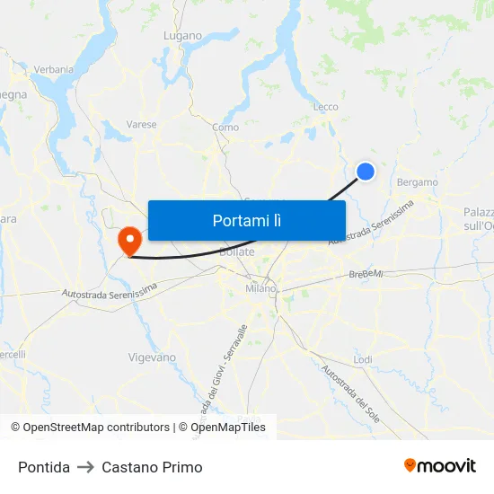 Pontida to Castano Primo map