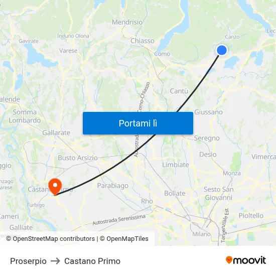 Proserpio to Castano Primo map