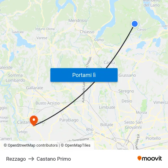 Rezzago to Castano Primo map